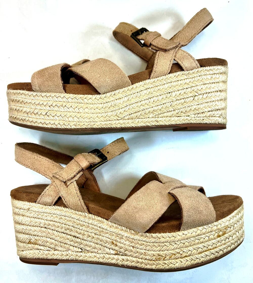 TOMS Willow Suede Platform Wedge Espadrille Sandals - Tan - Size  7
